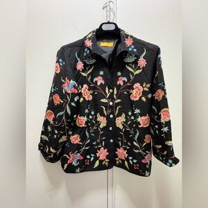 Crossland by Brico silk embroidered embellished jacket blouse small white lotus